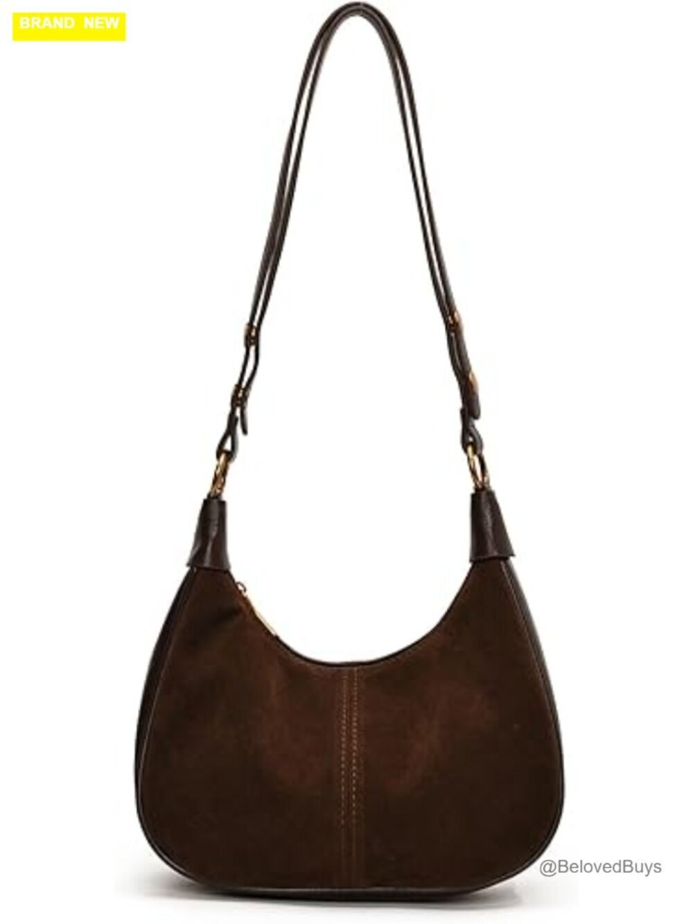 Faux Suede Faux Leather Hobo Crossbody Shoulder Bag Zipper Pocket